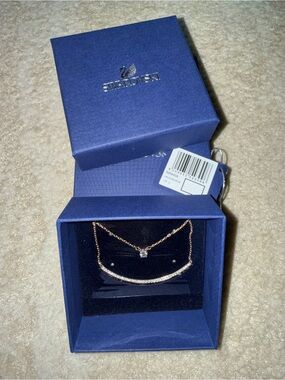 Swarovski Rose Gold Crystal Curved Bar Necklace with Clear Stones